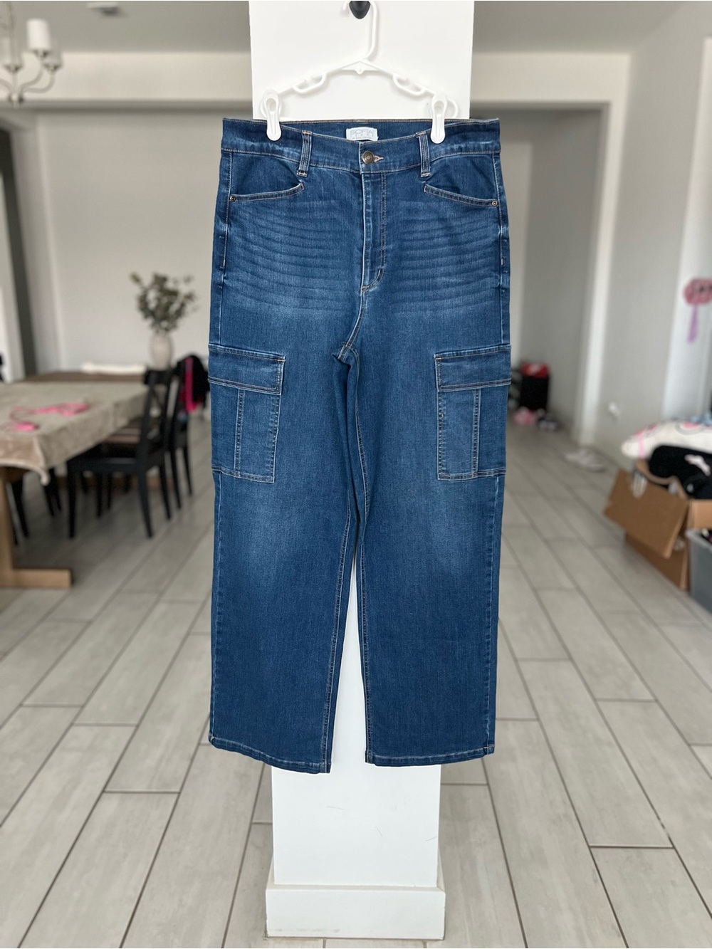 Women’s Dark Blue Cargo Jeans with Utility Pockets